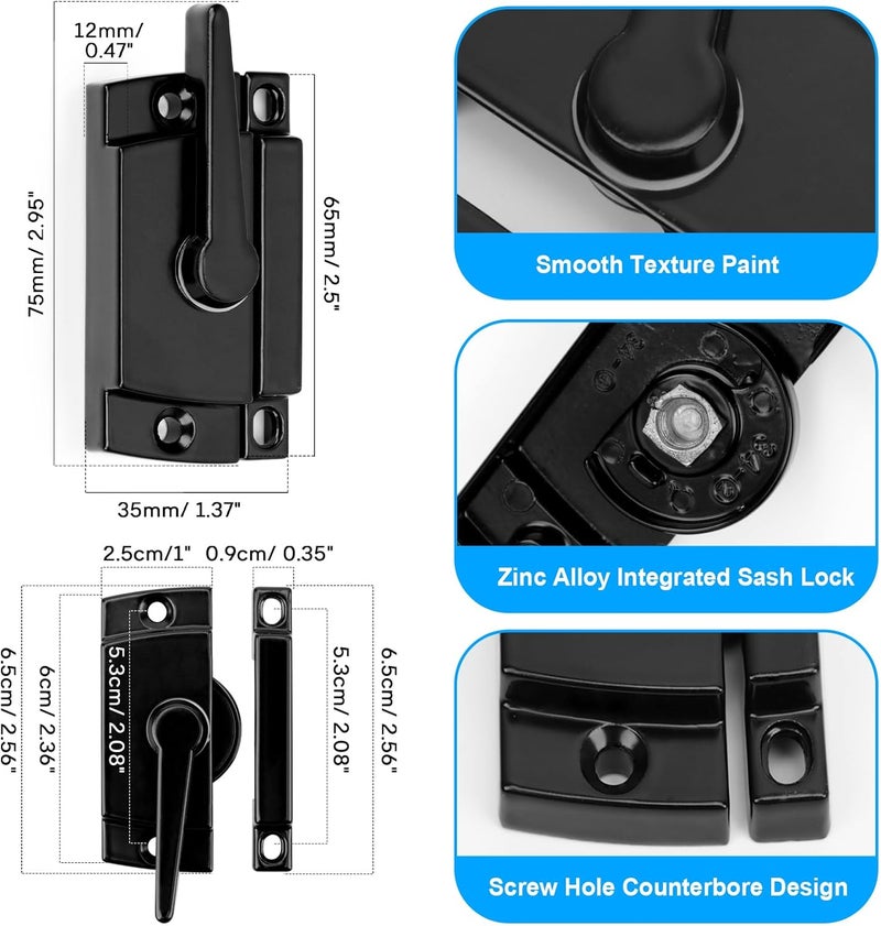 HIMOMO 10 Pack Cam Action Black Window Locks, Window Latches with Keeper Diecast, Sliding Window Parts, Replacement Sash Locks for Sliding Windows Double Hung Windows - Image 2